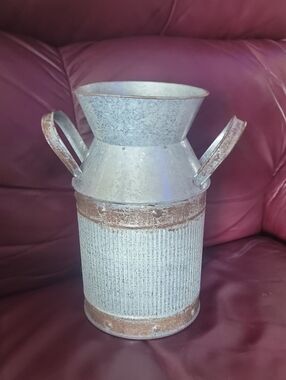 Rustic Galvanized Metal Milk Can Vase - Silver